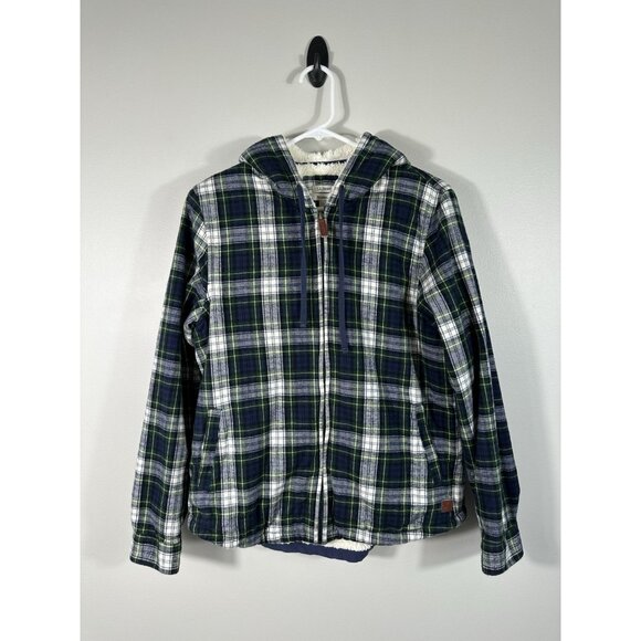 LL Bean Flannel Womens Small Scotch Plaid Sherpa Lined Hooded Relaxed Fit Jacket - Picture 1 of 10